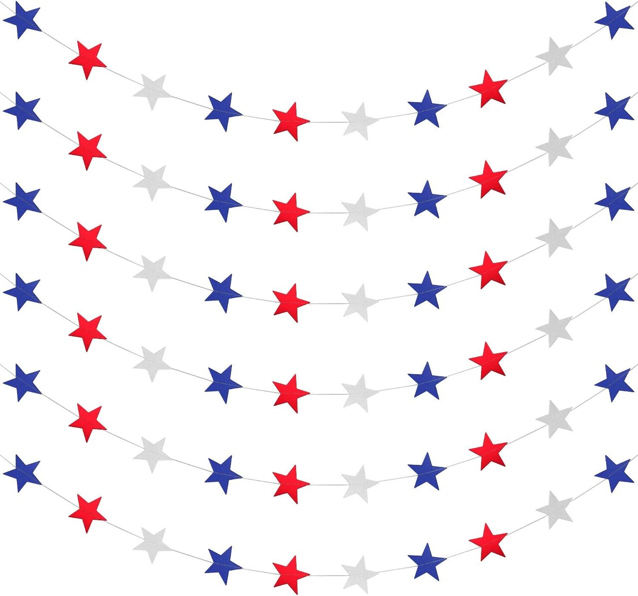 6 Pieces Red White Blue Star Streamers 4th of July Star Garland Banner Patriotic Hanging Decorations for Independence Day Celebration Holiday Decorations